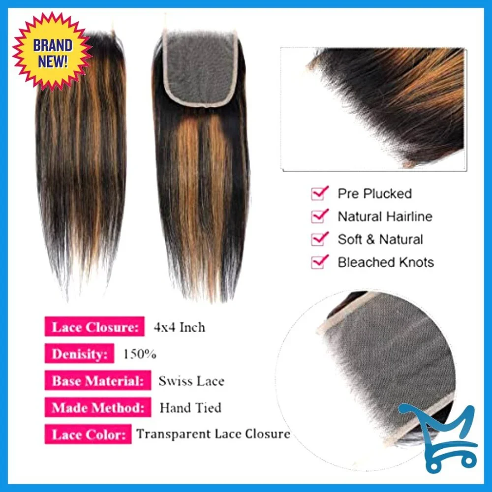 10A Remy Virgin Human Hair Extensions 3 Bundles with 4x4 Lace Closure - Picture 4 of 6